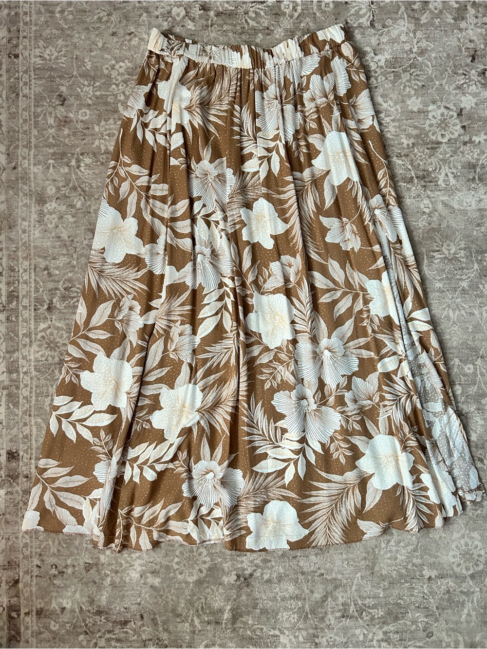 Lane Bryant Maxi Skirt Floral Print, Elastic Band, Pockets, & Side Slit